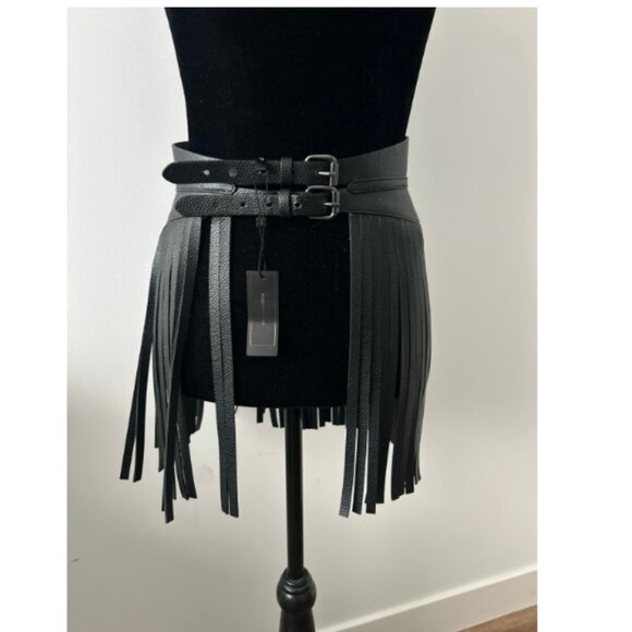 NEW with Tags Festival BCBG MaxAzria Black Fringe Belt S $98 - Picture 3 of 10